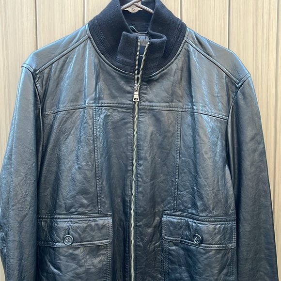 Banana Republic Leather Jacket Men's Large Bomber Style Full Zip Academia Preppy - Picture 2 of 15